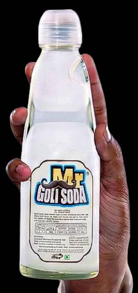 A hand holding a bottle of Paneer Mr. Goli Soda